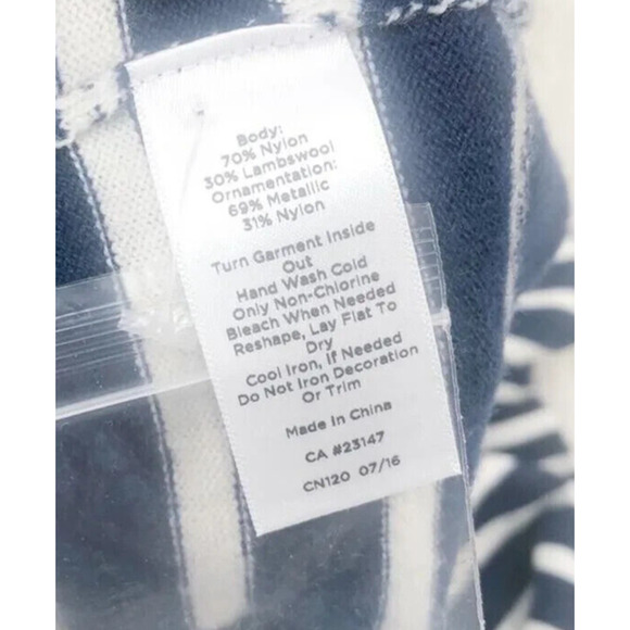 Talbots $89‎ Medium Gold Tinsel Whale Blue Striped Lambswool Nautical Sweater - Picture 8 of 10